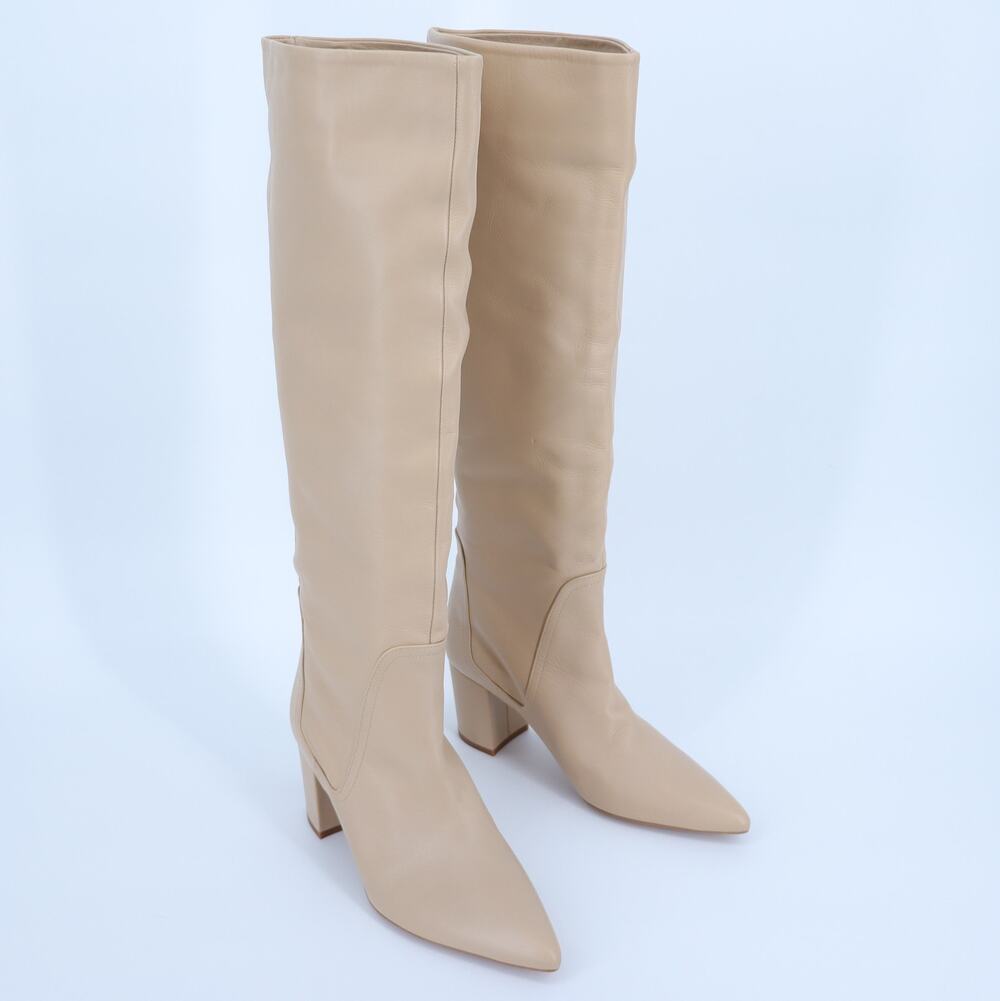 ZARA Leather Knee High Boots Camel Beige Block Heel Women's 40/US 9